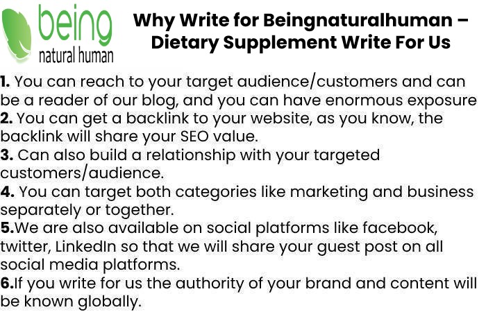 Why Write for Beingnaturalhuman – Dietary Supplement Write For Us