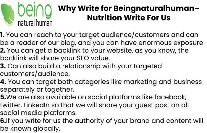 Why Write for Beingnaturalhuman– Nutrition Write For Us