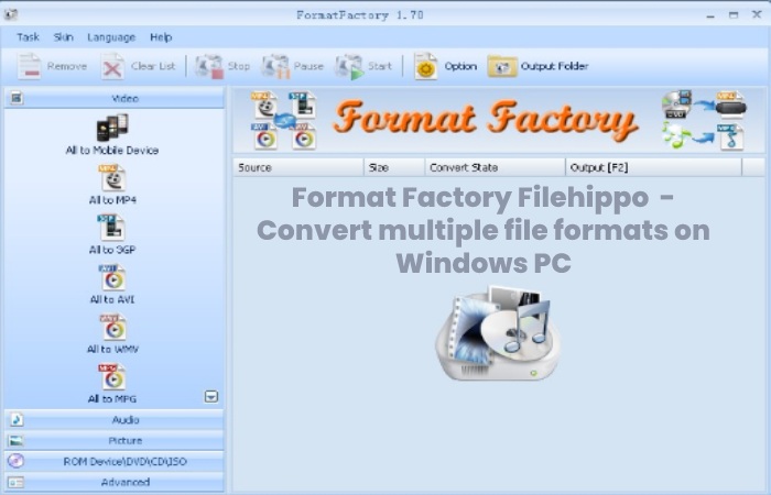 Format Factory Filehippo  - Convert multiple file formats on Windows PC