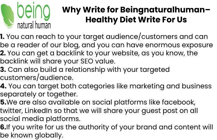 Why Write for Beingnaturalhuman – Healthy Diet Write For Us